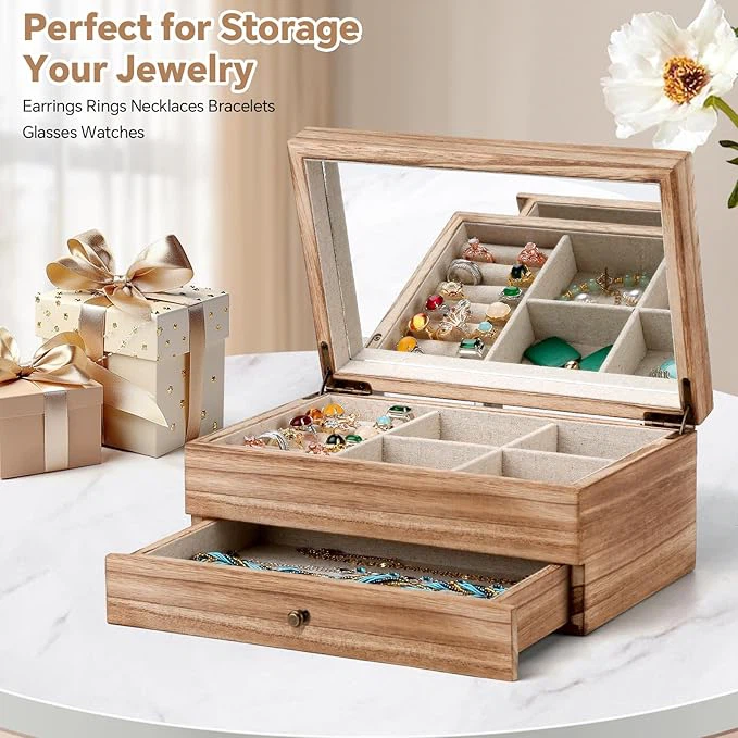 2 Layer Wooden Jewelry Box Organizer suppliers
